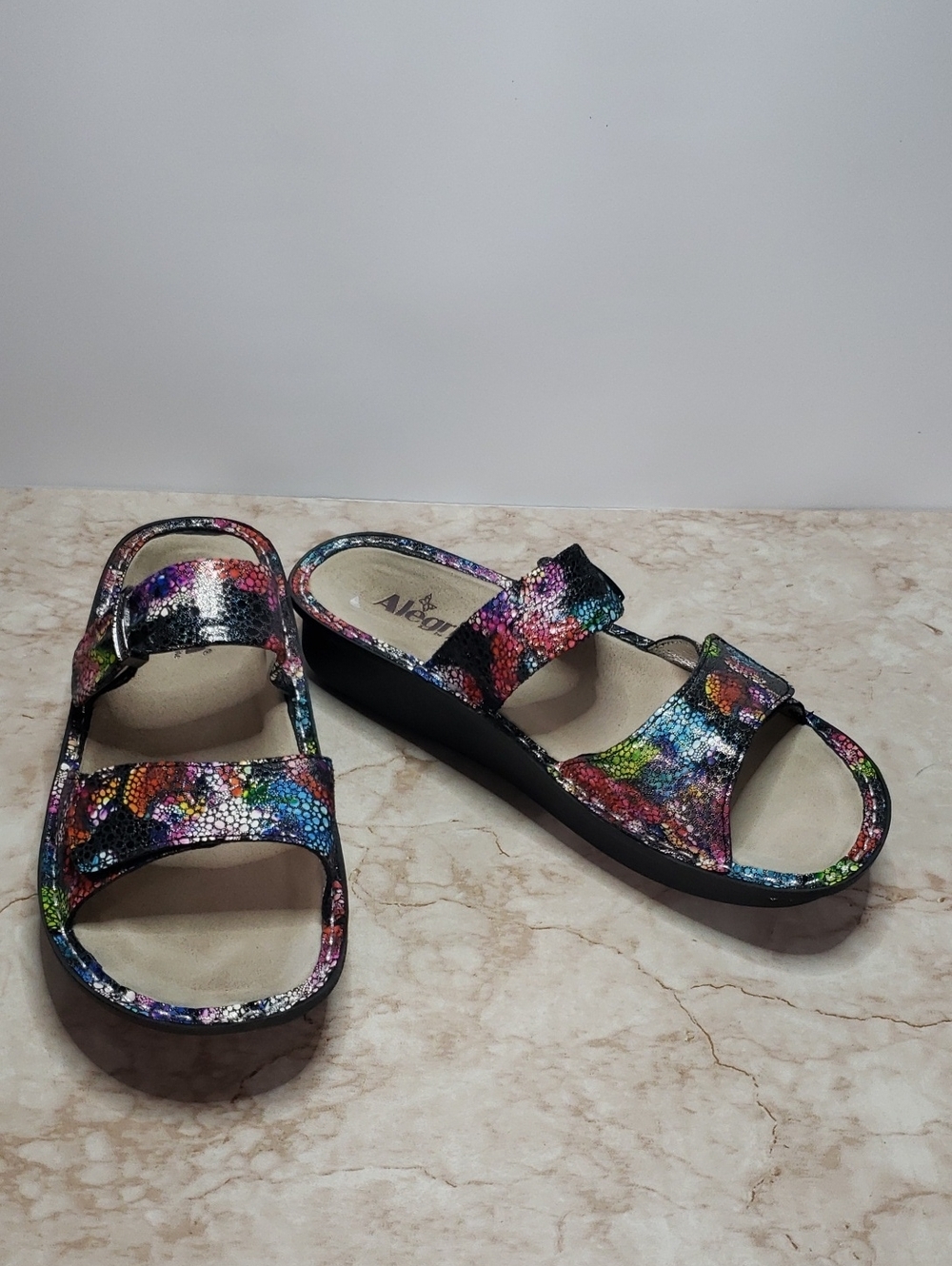 Alegria Women’s Rainbow Multi-Color Adjustable Slide Sandals 41